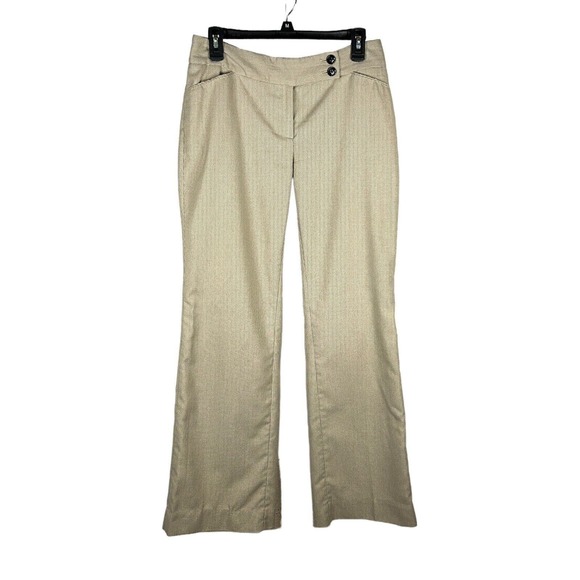 WHBM Womens Size 8R Legacy Fit Flare Leg Dress Pants Career Beige Black Mid Rise - Picture 1 of 7